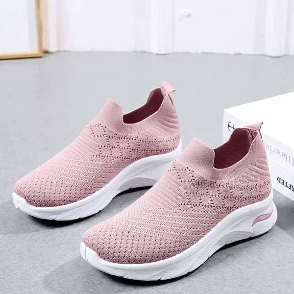 Women's New Summer Shoes Casual Sneakers Light Slip on Flat Platform Mesh Breathable Shoes Ladies Anti-slip Walking Woven Shoes - Image 4