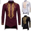 Ramadan men's long sleeve shirts fashion Muslim straight mid length printed T-shirts slim African clothing men's tops