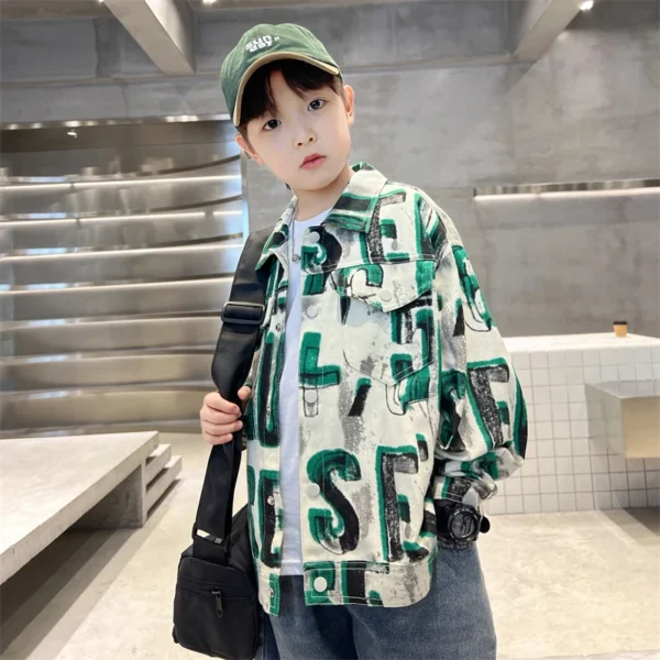 Korean Kids Child Trendy Fashion Denim Jacket with Letters For Teens Boy y2k Harajuku Retro Casual Coat Outfit 5 7 9 11 13 14 Y - Image 2