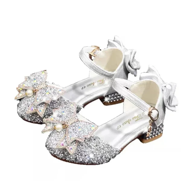 Girls Sandals Luxury Rhinestone Bow Children High Heels Fashion Crystal Glitter Comfort Kids Princess Wedding Party Dress Shoes - Image 3
