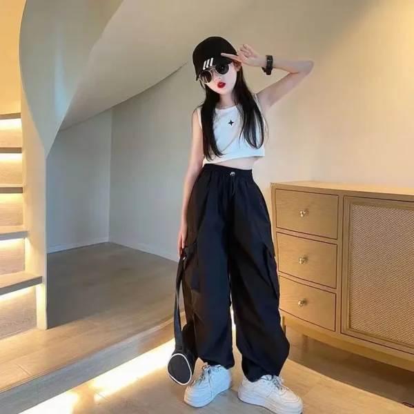 Teen Girls Joggers Pants Loose Casual Fashion Children Straight Trousers Pockets Design Trendy Cool Streetwear Kids Pants 5-14Ys - Image 3