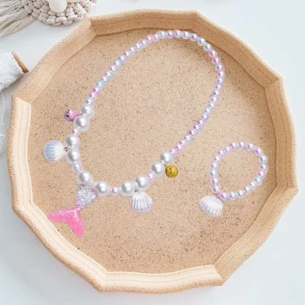 2pcs/Set Fashion Pink Purple Beads Jewelry Cute Mermaid Pattern Necklace