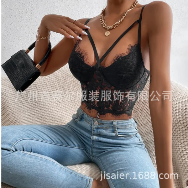 Women's Tanks Top Fashion New Sexy Lace Slim Perspective Eyelashes Suspender Corset Women - Image 4