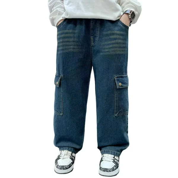 Big Boy Baggy Jeans Retro Blue Wide Jeans for With Pocket Cowboy Cool Denim Pants With Teen Kids Ripped Jeans 5-14Years - Image 6