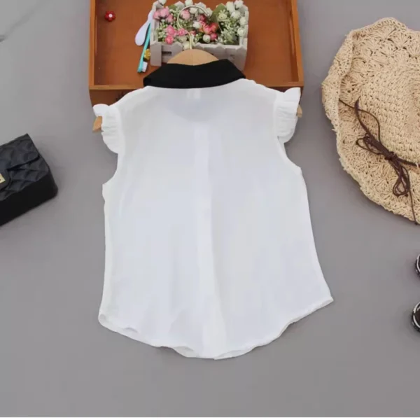 Kids Sleeveless Turn-down Collar Vest Shirts Korean Children White Shirts Summer Chiffon Cool Tops Teenage Girls Ruffle Blouse - Image 2