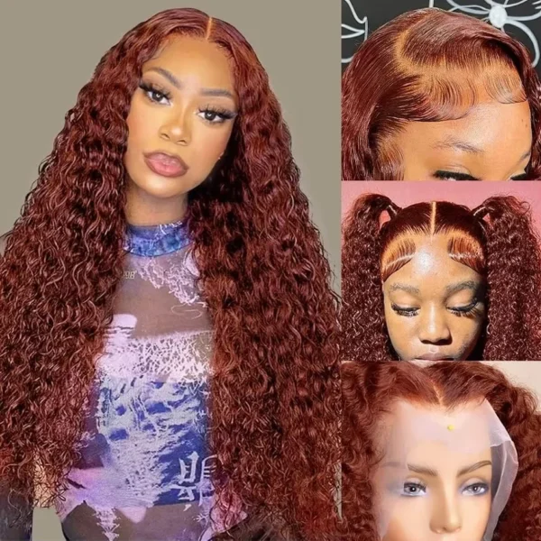 30 Inch 13x4 Deep Wave Reddish Brown Frontal Wig Water Wave Curly Lace Front Human Hair Wigs For Women Pre Plucked - Image 2