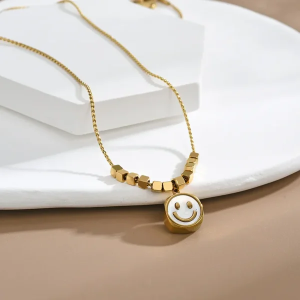 Cute Square Smiling Faces Stainless Steel Pendants Statement Necklace For Women Fashion Jewelry - Image 5