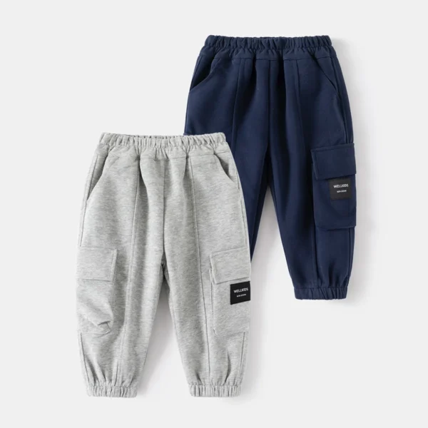 New 2024 Kids Casual Sweat Pants Baby Boys Fashion Solid Loose Pockets Jogger Sports Trousers Children Spring Autumn Clothing