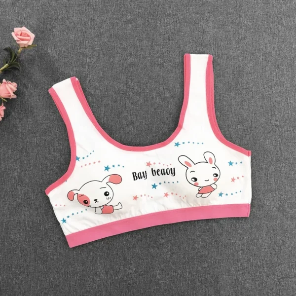 Girl Puberty Girl Cartoon Rabbit Printing No Steel Ring Cotton Top Underwear Sports Bra For 8-16Y Girls Teen Girls Clothing - Image 6