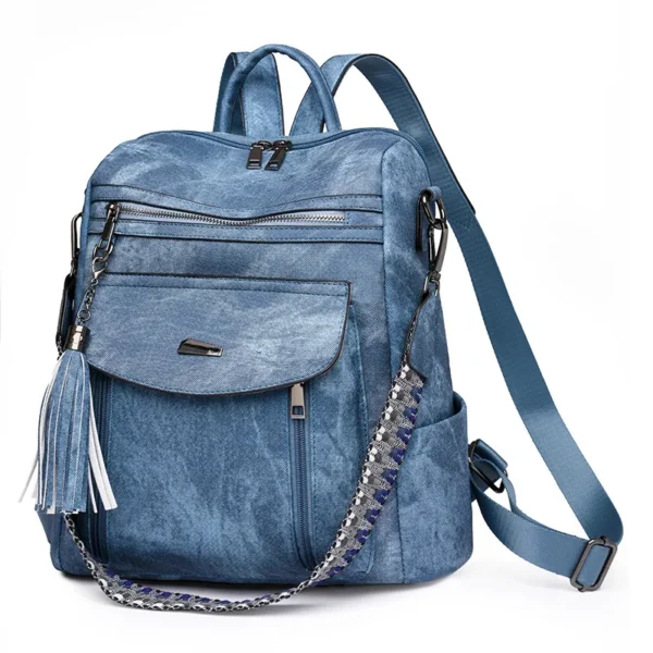 Spring Pu Leather Retro Pure Color Multi Zipper Compartment Large Capacity Single Shoulder Handbag Backpack Women