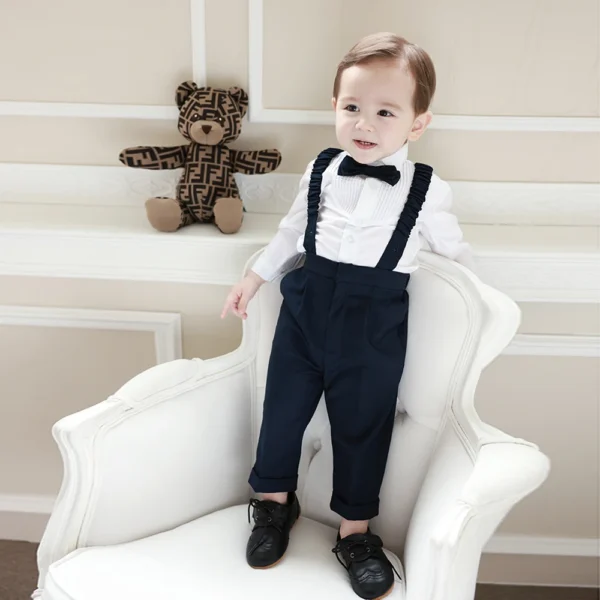 High Quality Boys Suit 3 Piece (Jacket Pants With Straps ) Bowtie Wedding Tuxedo Kids Formal Party 9M-4 Years Custom Blazer - Image 4