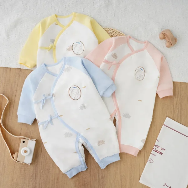 Moon Rabbit Thin Cotton Jumpsuit Newborn Printed Clothing Boys and Girls Romper Long Sleeved Pajamas Set Cartoon Casual Bodysuit