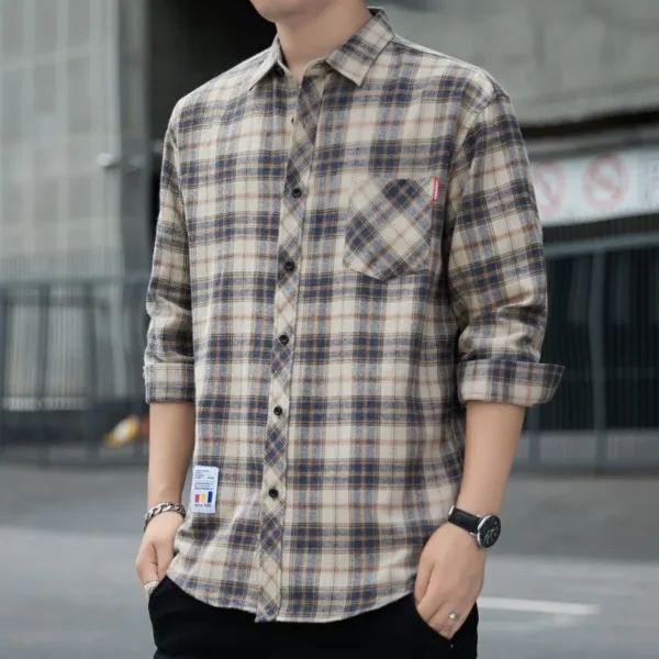 Spring New Casual Men's Flannel Plaid Shirt Brand Male Business Office Checkered Long Sleeve Shirts Clothes - Image 5