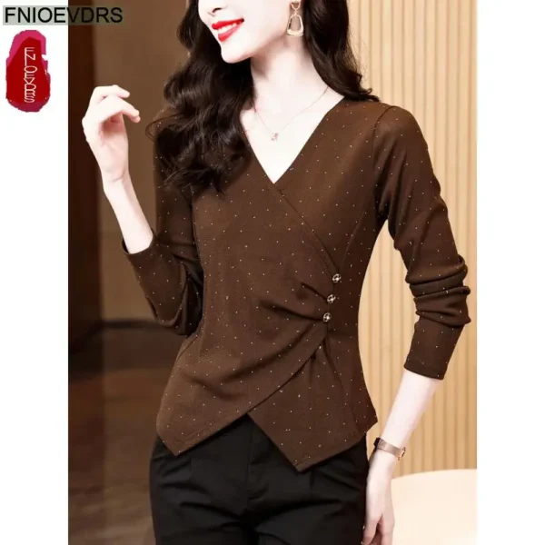Office Shirts Basic Wear New Design 2025 Women Long Sleeve Elegant Fashion Work Lady Button Peplum Short Tops Dot Blouses - Image 5