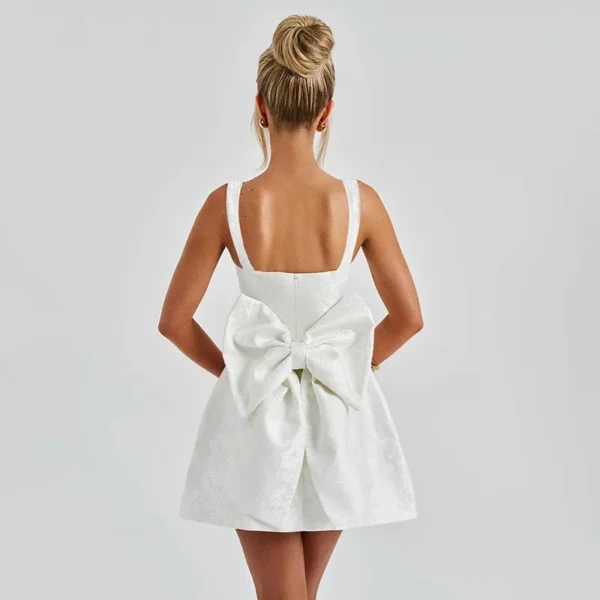 Elegant Jacquard Bow Short Dress Women's Sexy Pink White High Waist Mini Dresses Y2K Evening Party Birthday Prom Summer 2025 New
