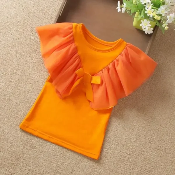 2025 Summer Baby Toddler Teen Children Girls Blouse White Yellow Ruffles Short Sleeve Girl Tops Blouses Shirts For Kids - Image 5