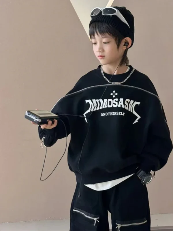 Boys' hoodie Spring and Autumn new style Children's long sleeved loose letter T-shirt Korean version pullover 2024 boys' top - Image 2