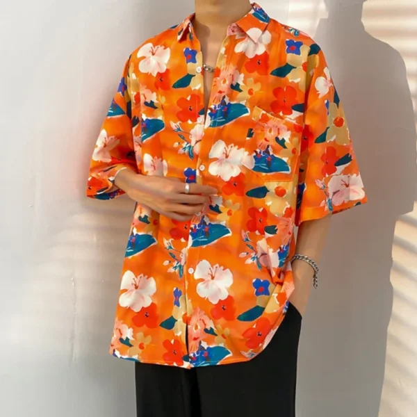 High Quality Men Hawaiian Shirt Full Flower Printed Casual Short Sleeve Daily Loose Tops Male Beach Floral Shirts