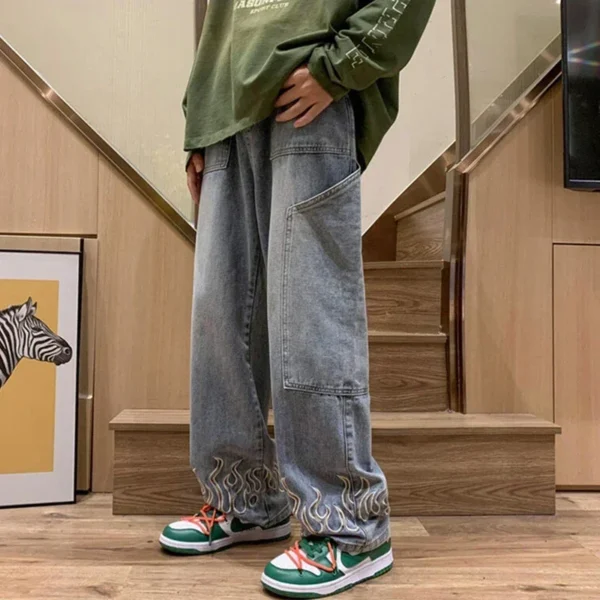 Pop Embroidery Designer Jeans Men's Fashion Wide Denim Trousers Baggy Straight Youth Casual Hip Hop Denim Pants Streetwear - Image 5