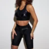 New Mesh Gym Sets Womens Outfits Sexy Sport Bra Shorts Set Women Summer Workout Clothes Women Active Wear Black Patchwork 2024
