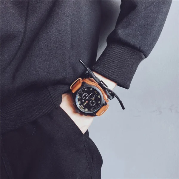 YIKAZE Retro Men's Watches Classic Luxury Business Quartz Watch Fashion Big Dial Leather Strap Date Military Wristwatch for Men - Image 5