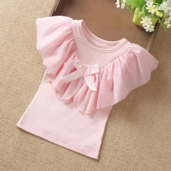 2025 Summer Baby Toddler Teen Children Girls Blouse White Yellow Ruffles Short Sleeve Girl Tops Blouses Shirts For Kids - Image 4