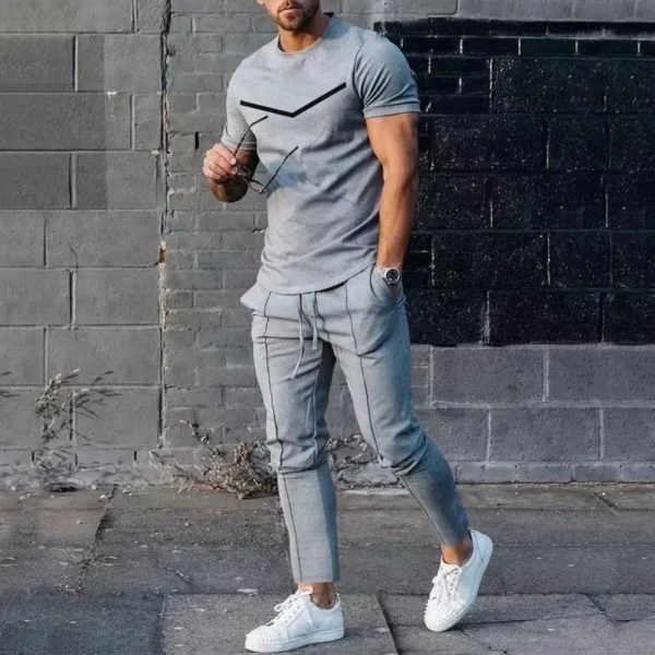 Men Fashion 2-piece Set Summer Outdoor O-Neck Print Short Sleeves T-shirt Casual Elastic Waist Trousers Street Corner Party Wear - Image 2