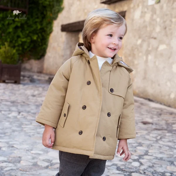 Dave Bella Winter Children Boys Down Jacket Thick Warm Khaki Boys Outwear Coat 2-11 Years Kids Clothing DB4242633