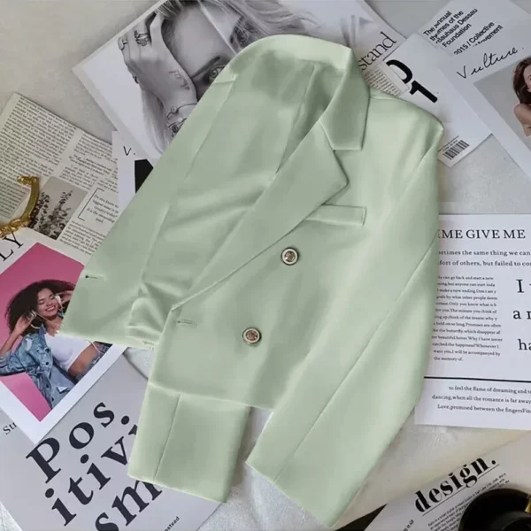 Fashion Long Sleeve Crop Blazer Women Autumn Winter Solid Color Sgle Breasted Jackets Tops Office Lady White Coat Outwear - Image 3