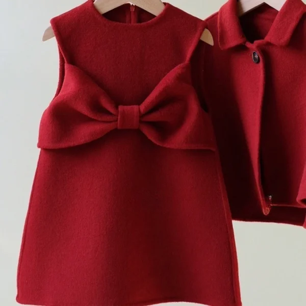 Children's clothing winter girl New Year dress red wool suit children's baby foreign New Year cute - Image 3