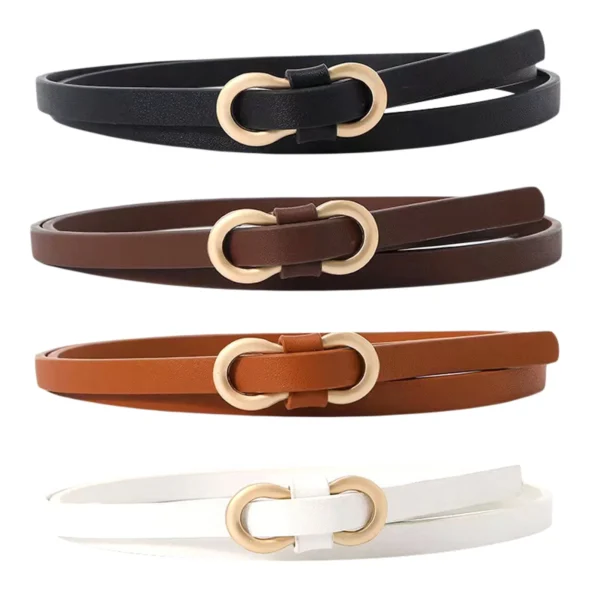 Women's Fashion Faux Leather Waist Belt Ladies Elegant Skinny Thin Belt with Golden Buckle Belts for Dress Jeans Pants