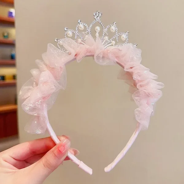 New Cute Pearl Rhinestone Crown Headband Kawaii Girls Hairbands Princess Kids Hair Accessories - Image 5