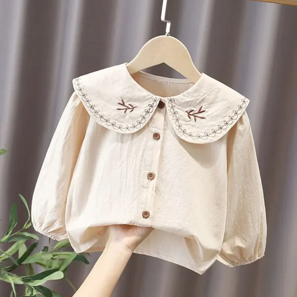 Korean Fashion Doll Shirt Little Girl Fashionable Top Girls Shirt Spring New Shirt Blouse for Girls