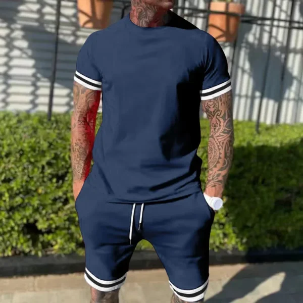 Men Casual 2-piece Set Outdoor Fashion O-Neck Short Sleeve T-shirt Elastic Waist Shorts Breathable High Street Sports Wear - Image 2