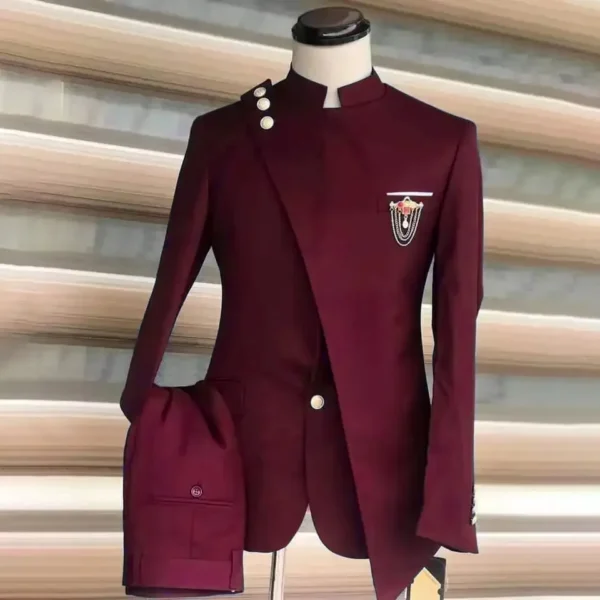 Suits For Men Single Breasted Stand Lapel Blazer African Style Formal Occasion Party 2Pcs Jacket Pants Costume Homme Groom Suit - Image 3