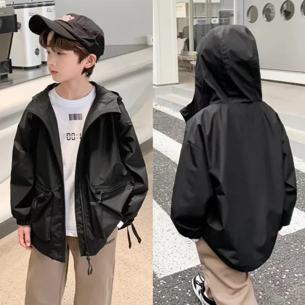 Children Solid Jacket Outerwear for Boy Kid Spring Autumn Thin Jackets for Boy Coat Hooded Bomber Jacket Waterproof Windbreaker - Image 5
