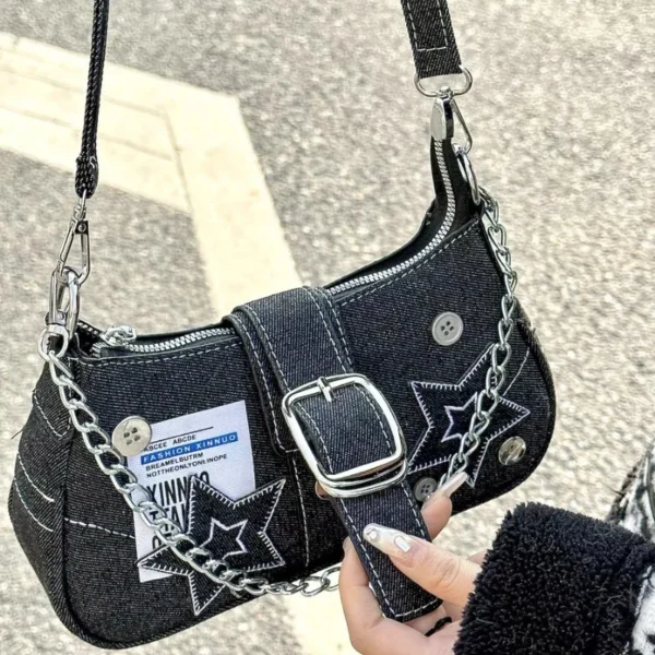 Y2K Fashion Women's Handbags Armpit Bag Denims Shoulder Bag Underarm Bag Girls Fashion Chain Handbag