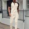 Men's suit color match casual round neck short sleeve men's T-shirt trousers two sets