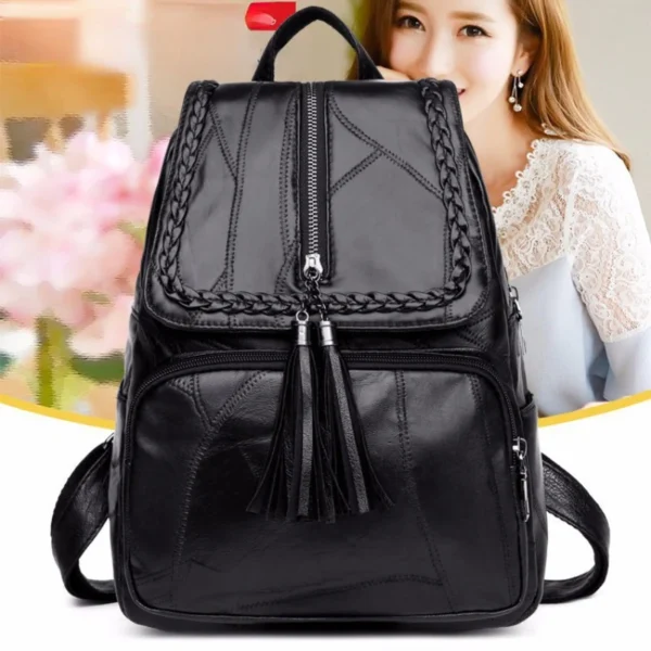 New Fashion Leisure Women's Simple Backpack Travel Soft Pu Leather Handbag Shoulder Bags for Women Girls School Bag - Image 3