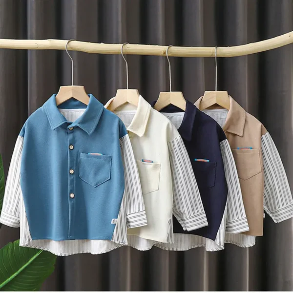 Boys' Patchwork Shirts Spring Autumn School Uniforms Polo Shirts for Kids Children Blouse Baby Tees Toddler Outerwear Clothing - Image 2