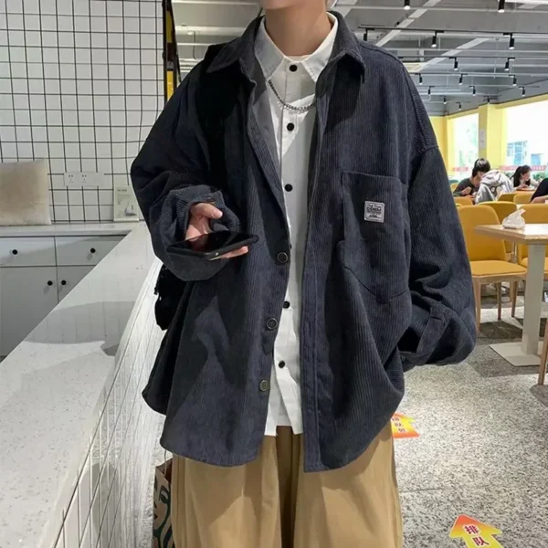 New Young Cowboy Shirts Men Japanese Loose Retro Corduroy Jacket Long Sleeve Shirt Men Clothing Casual Denim Jacket Korean Style - Image 2