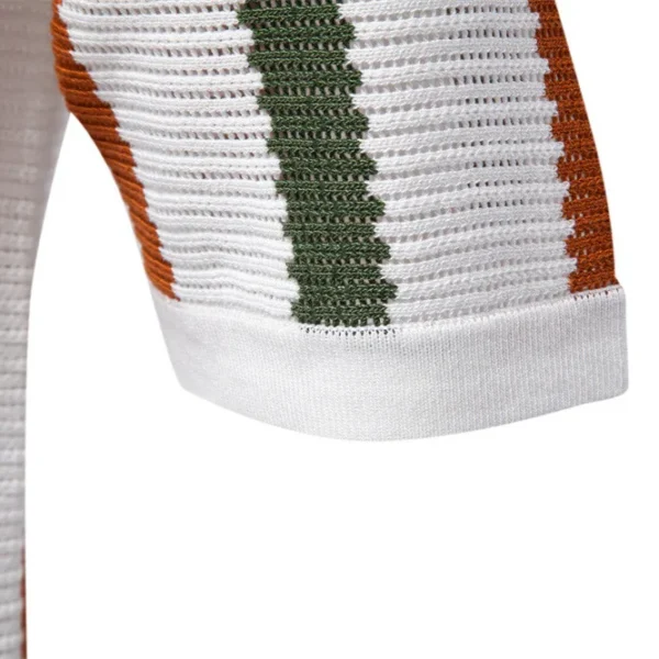 Men's Linen Knit Shirt Short Sleeve Mesh Striped Design Breathable Quick-Dry Lightweight Business Trendy Casual Wear - Image 3