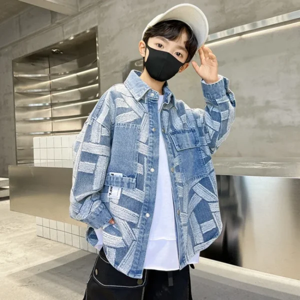 New Boys Spring Denim Jacket Kids Autumn Plaid Denim Coat Cotton Windbreak Outerwear Children Jacket Teens Clothes 8 10 12 14 Y - Image 2
