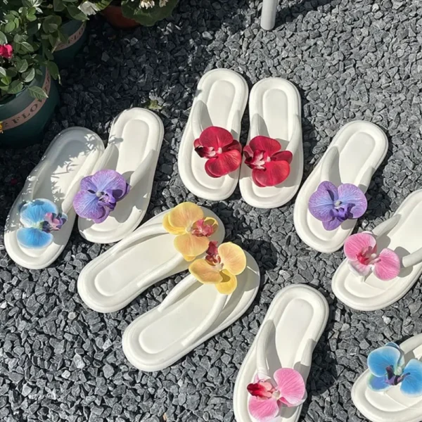 Butterfly Orchid Flower Slippers For Women Soft Soled Sandals Student Girls Non-Slip Home Indoor Shoes Beach Shoes