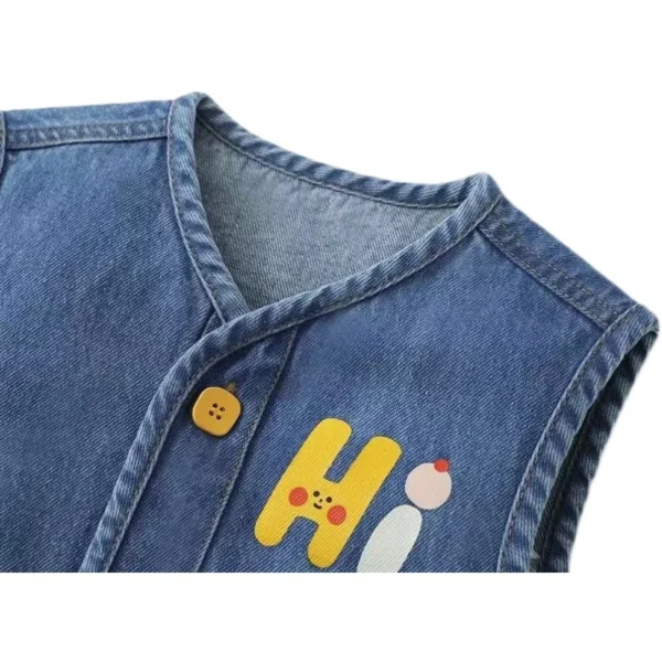 Boys Girls Denim Vest Spring Autumn V-Neck Letters Print Sleeveless Jean Waistcoat Children Casual Jacket Outerwear - Image 5