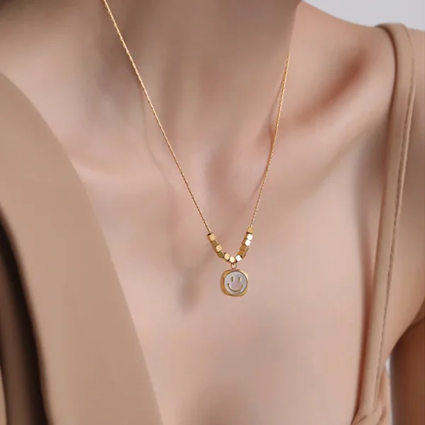 Cute Square Smiling Faces Stainless Steel Pendants Statement Necklace For Women Fashion Jewelry - Image 4