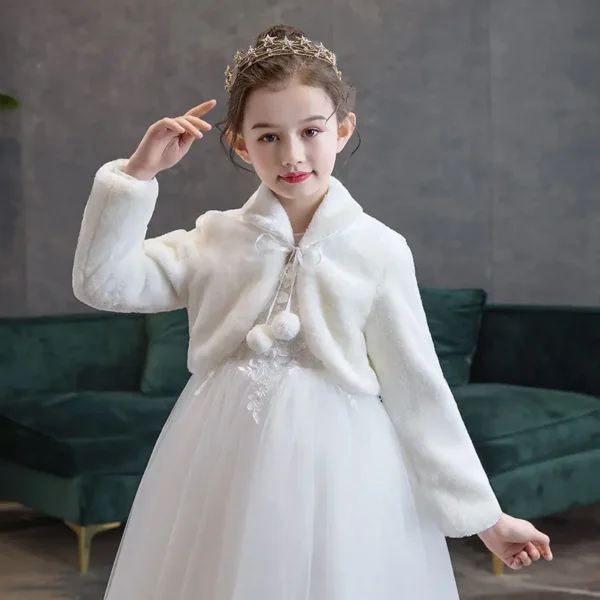 Children Thicken Wedding Birthday Party Coats Girls Princess Plush Jackets Kids White Shawl Cape New Warm Long Sleeves Clothing