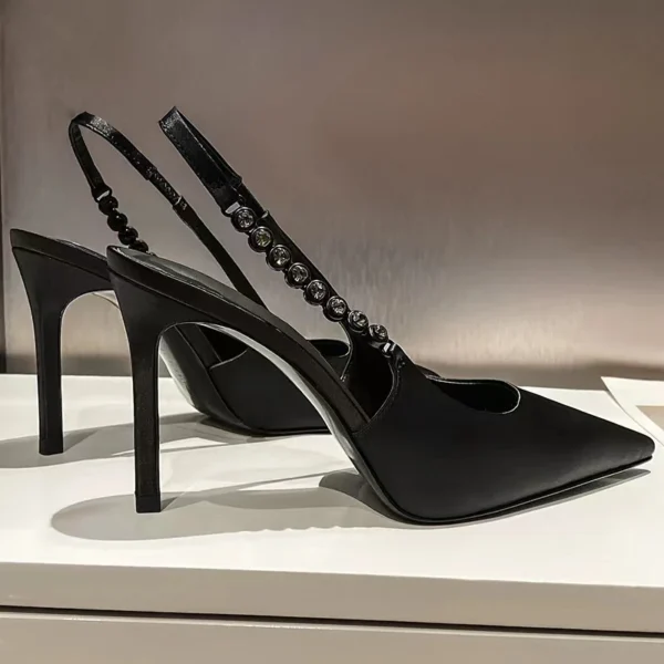 Shiny High Heels Slingback Silver Women Pumps Metallic Crystal Sandals Pointy Toe Stiletto Heeled Shoes Party Dress Shoes Woman - Image 4