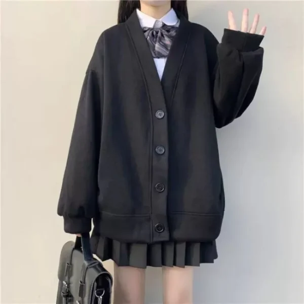Autumn Winter New Japanese JK Cardigan Hoodies Solid Casual Outwear Student Button College Style Fashion Teens Girls Sweatshirt - Image 5