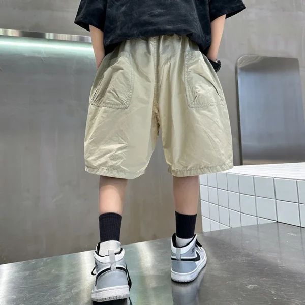 Kids Casual Solid Color Cargo Shorts for Tween Boys Khaki Black Summer Shorts Teenage Child Brief Knee-Length Pants Age 5-14Y - Image 2